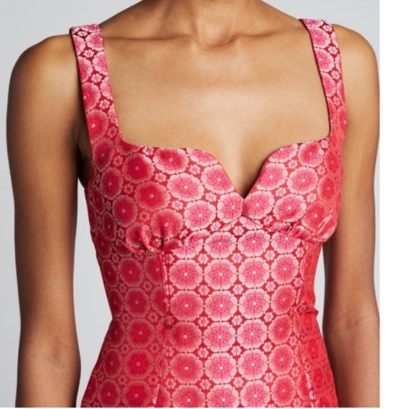 Saloni Halle sweetheart pink and red jaquard silk midi dress - Picture 3 of 8